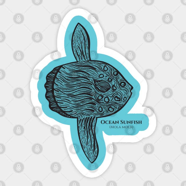 Ocean Sunfish with Common and Scientific Names - fish design Sticker by Green Paladin